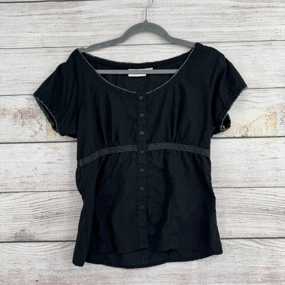 Shyanne Button Down Floral Sublimated Blouse Womens Small‎ Black